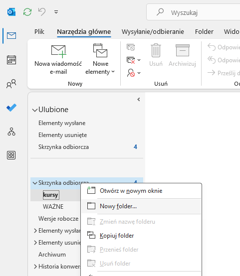 outlook nowy folder