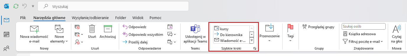 outlook szbkie kroki