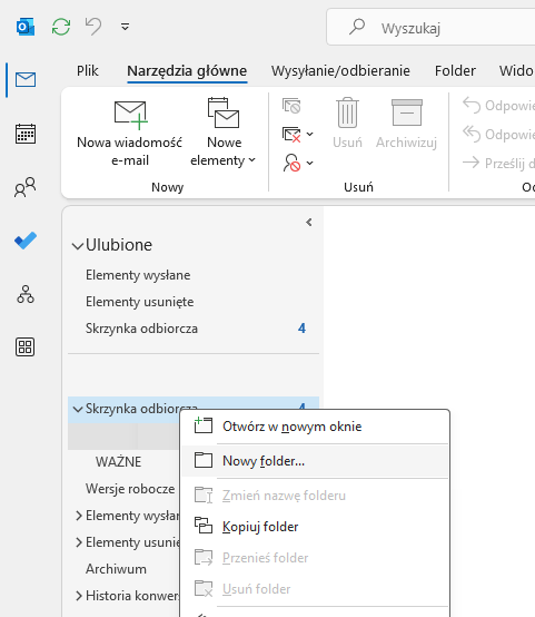 outlook nowy folder